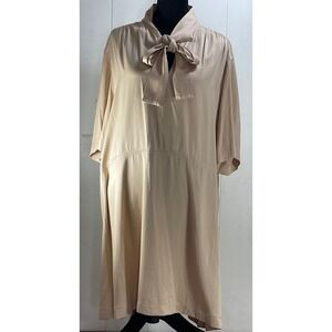 UNIQLO U Rayon Bow Tie Neck Midi Dress‎ - Champagne, Relaxed Fit, Elegant